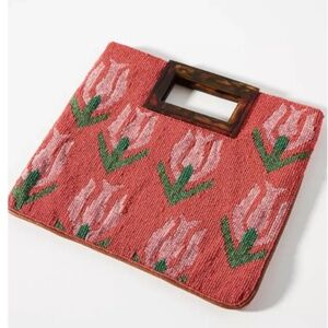 Anthropologie The Annabel Beaded Clutch Red Floral